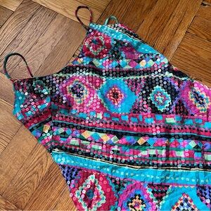 90s Vintage 100% Silk & Sequins Pucci Style Print Party Dress